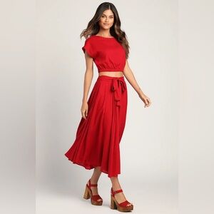Lulu’s Brings You Back Wine Red Two-Piece Midi Dress size small